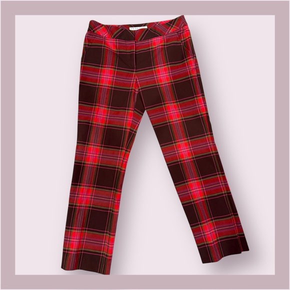 Trina Turk Red Plaid Straight Leg Trousers - Picture 3 of 5